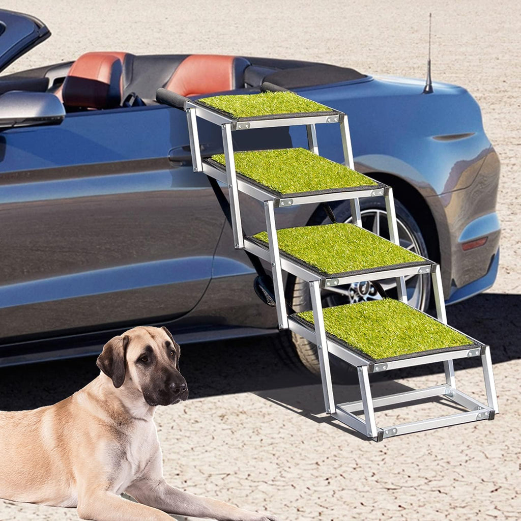 Aluminum Lightweight Portable Dog Car Ramp with Steps, 4 Black, Supports up to 200 lbs Z150856