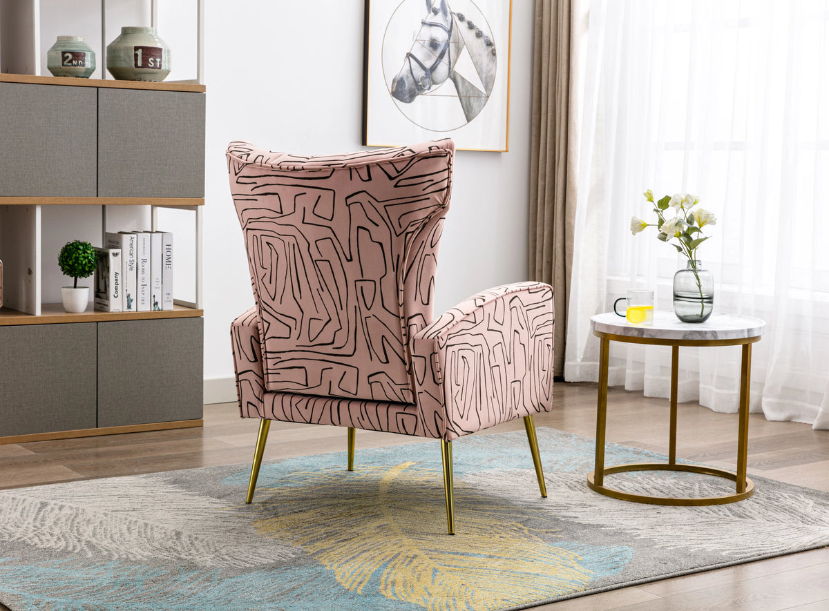 Velvet Wing Back Accent Chair with Metal Gold Legs C43065
