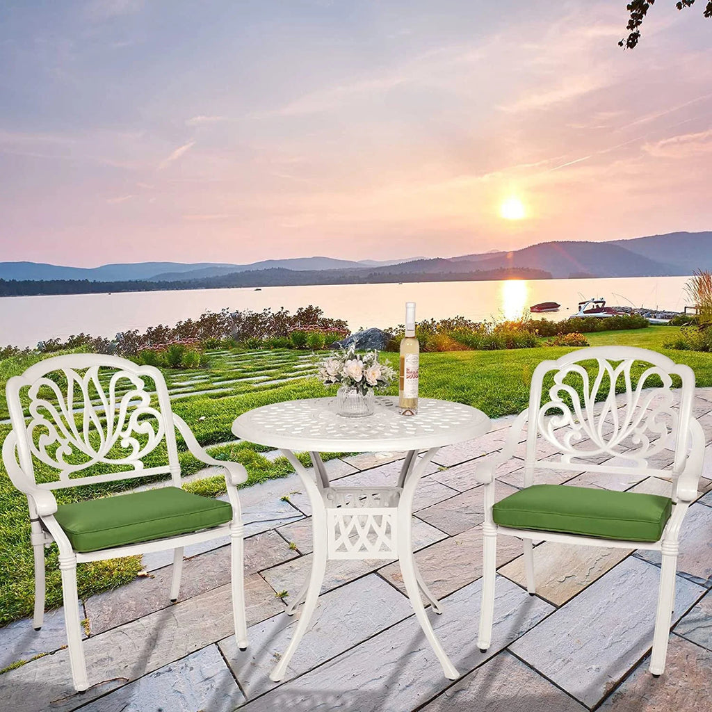 3-Piece Cast Aluminum Outdoor Patio Dining Set with 2 Cushioned Chairs and Round Table H829