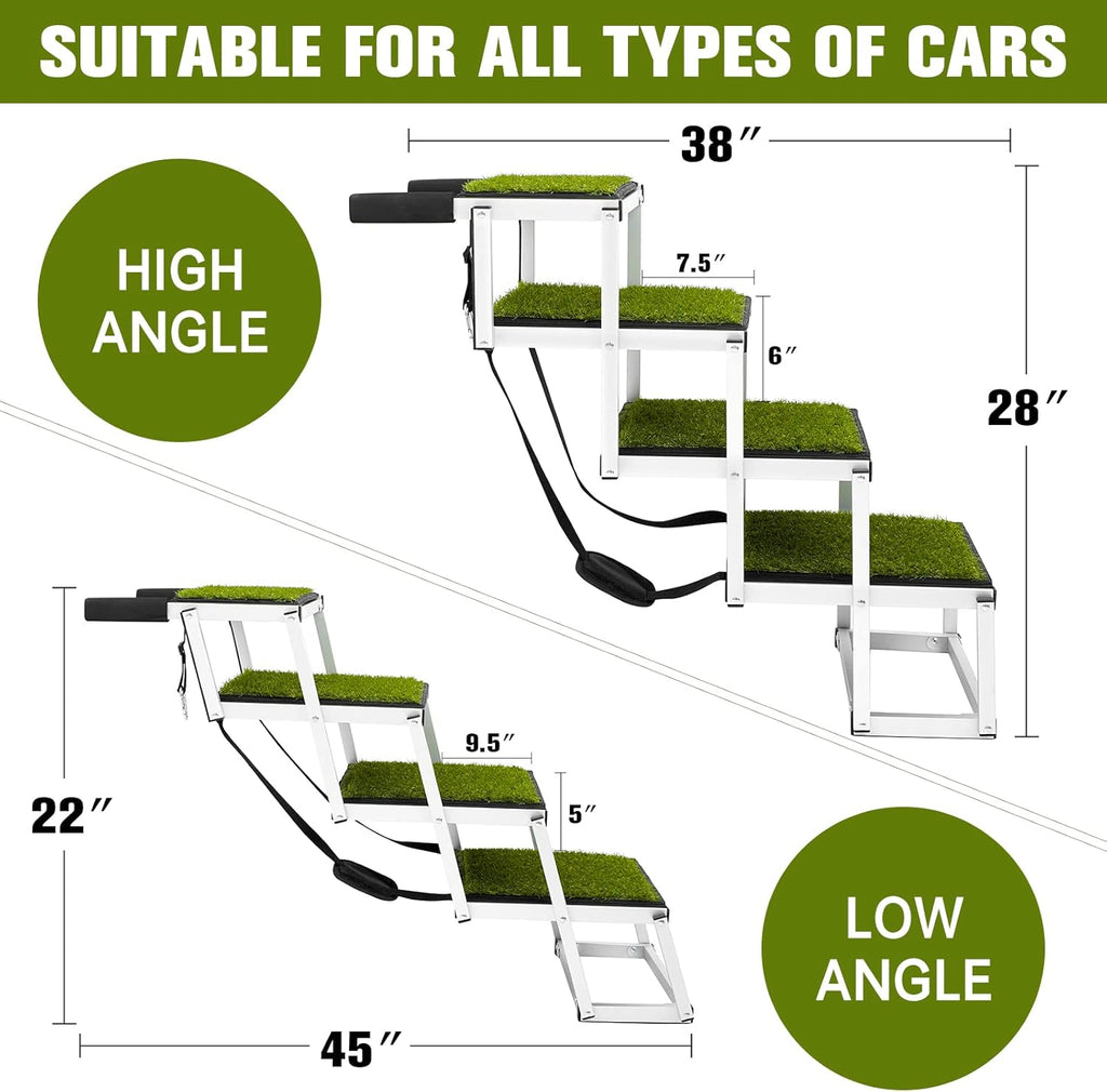 Aluminum Lightweight Portable Dog Car Ramp with Steps, 4 Black, Supports up to 200 lbs Z150856