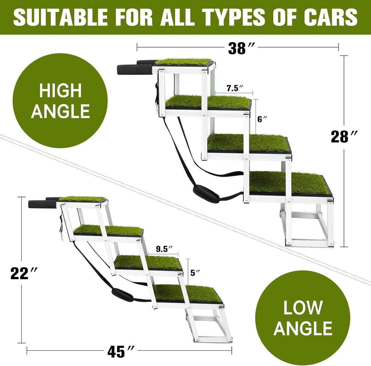 Aluminum Lightweight Portable Dog Car Ramp with Steps, 4 Black, Supports up to 200 lbs Z150856