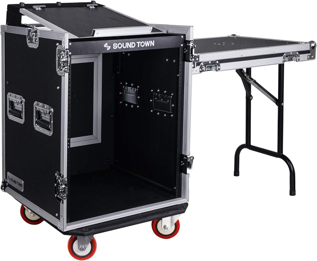 14U PA DJ Rack Case with 11U Slant Mixer Top and Casters X208