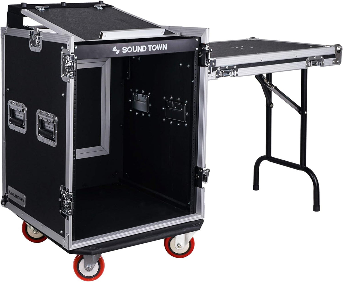 14U PA DJ Rack Case with 11U Slant Mixer Top and Casters X208