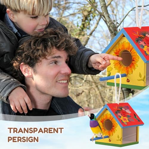 4 Set Wooden Birdhouse Kits with Lanyard and Post H4906