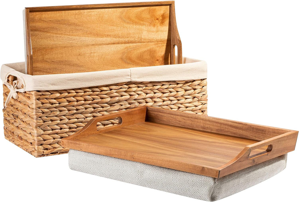 Wood Lap Trays with Basket Set E36469