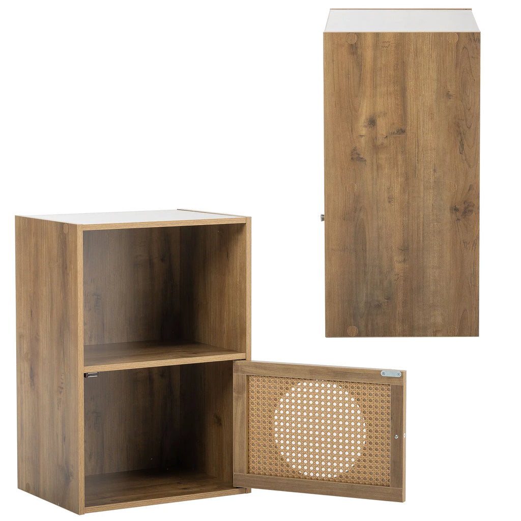 Antique Particle Board Two Layers Storage Cabinet with PE Rattan Door M64737