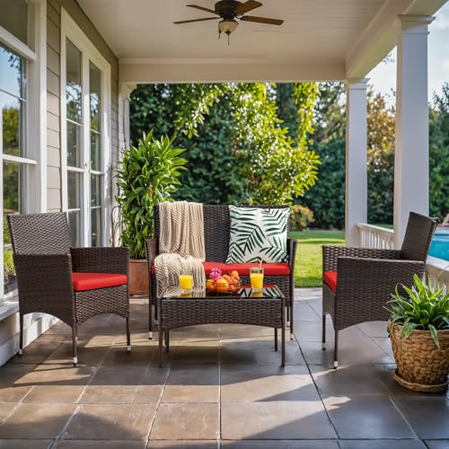 4 Pieces Rattan Wicker Patio Furniture Set S144814