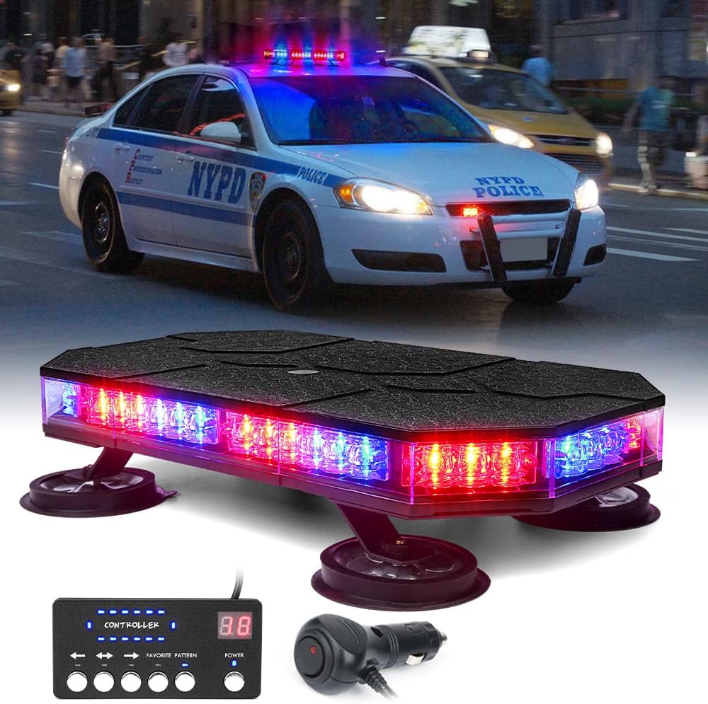 LED Rooftop Strobe Beacon Lights Magnetic Base 38 Flashing Modes White Amber Z5012