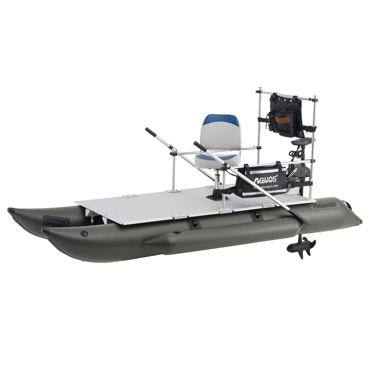 11.5ft Inflatable Pontoon Boat with Black 12V 55LBS Remote Trolling Motor and Foot Control N975752