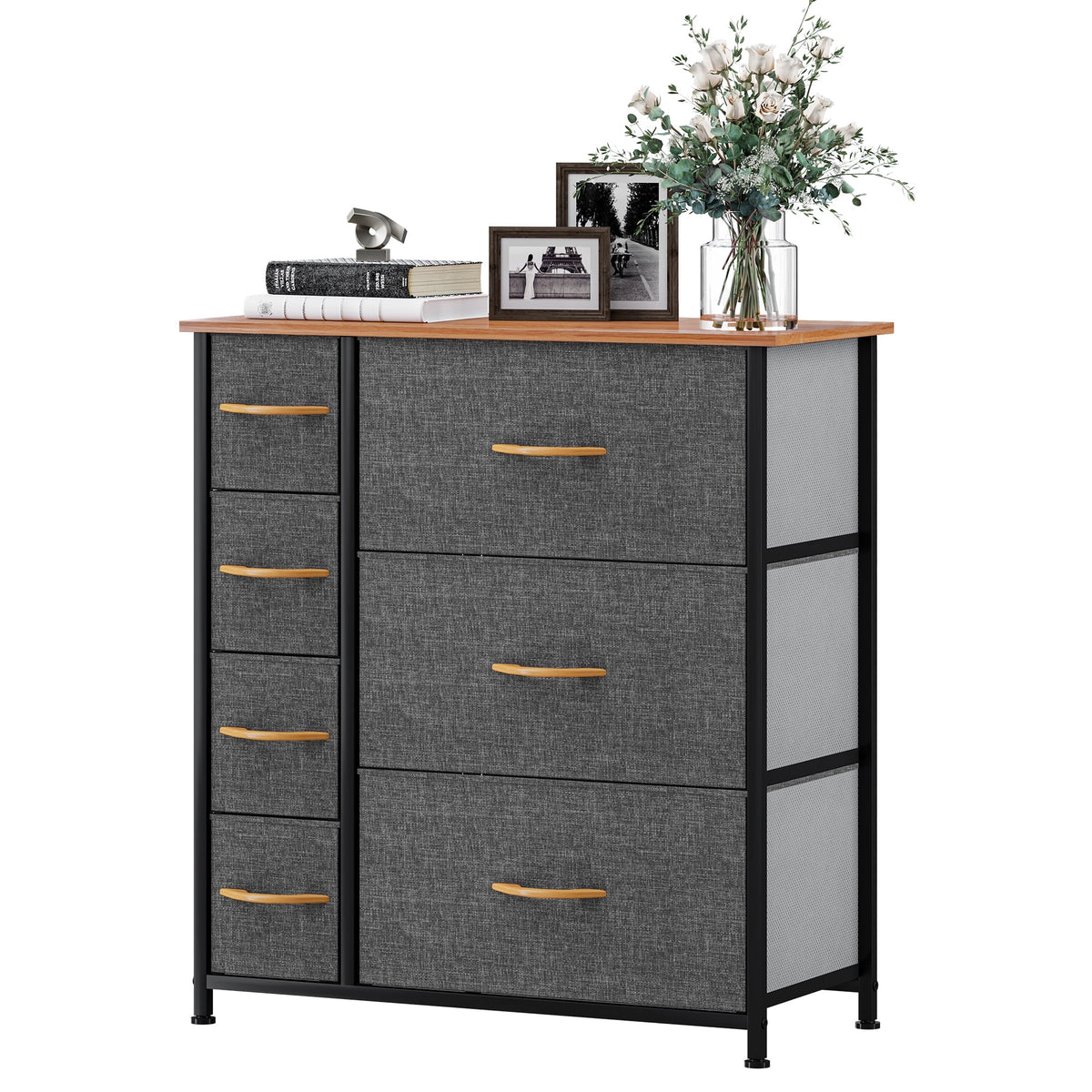 Gray Metal Fabric Wood Drawer Chests B2386