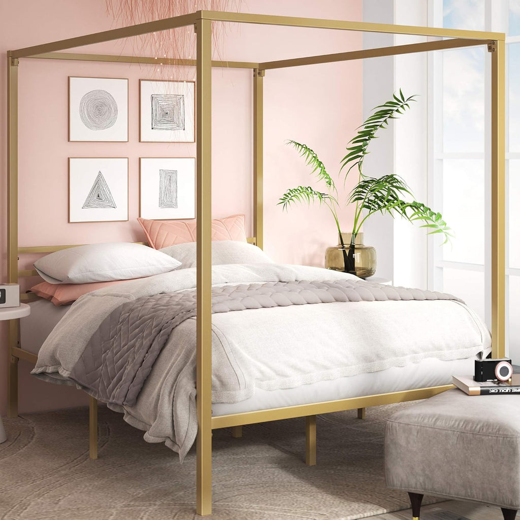 Black Metal Canopy Platform Bed Frame Queen Z5779