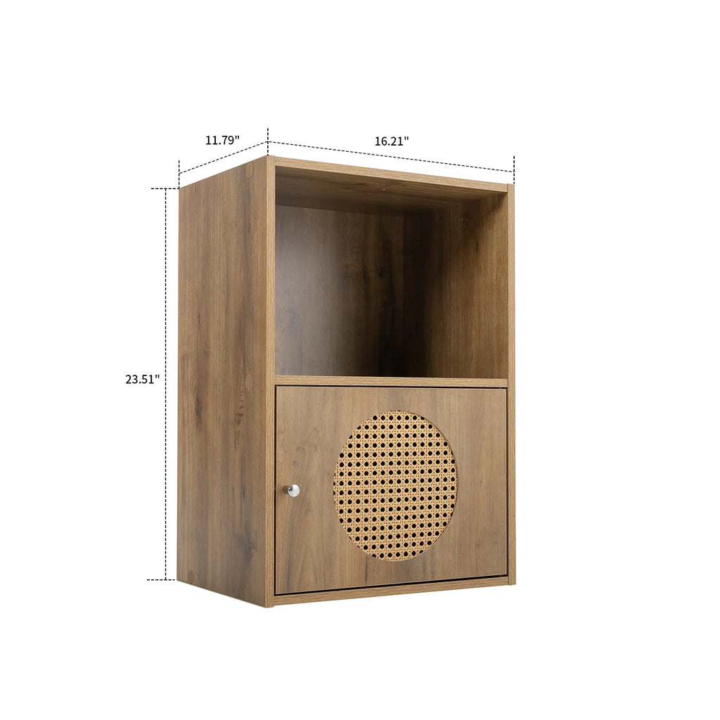 Antique Particle Board Two Layers Storage Cabinet with PE Rattan Door M64737