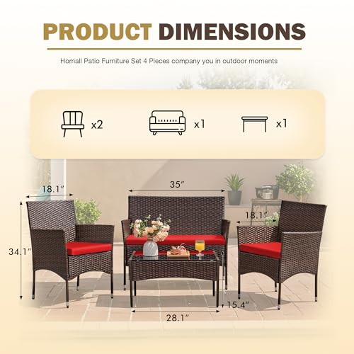 4 Pieces Rattan Wicker Patio Furniture Set S144814