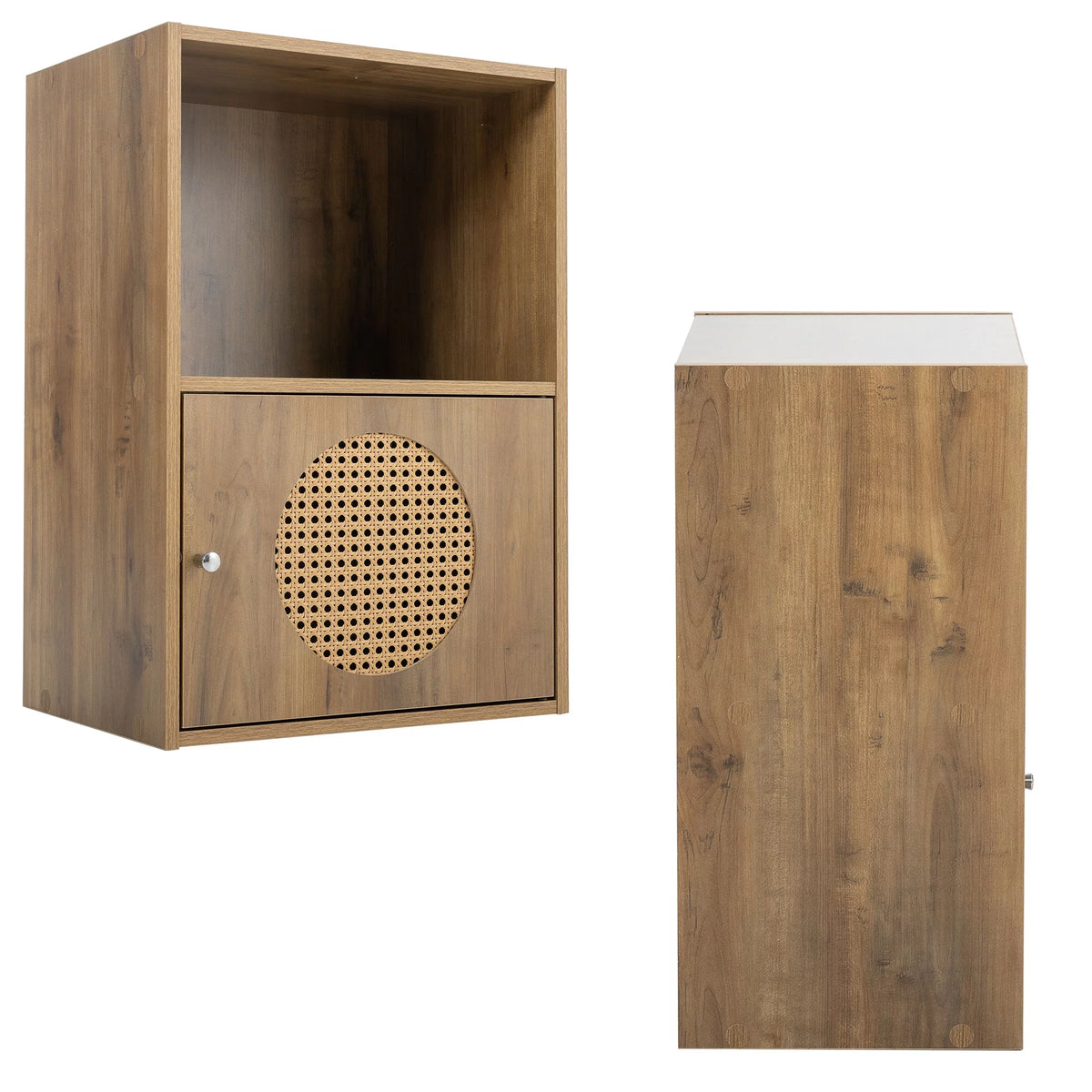 Antique Particle Board Two Layers Storage Cabinet with PE Rattan Door M64737