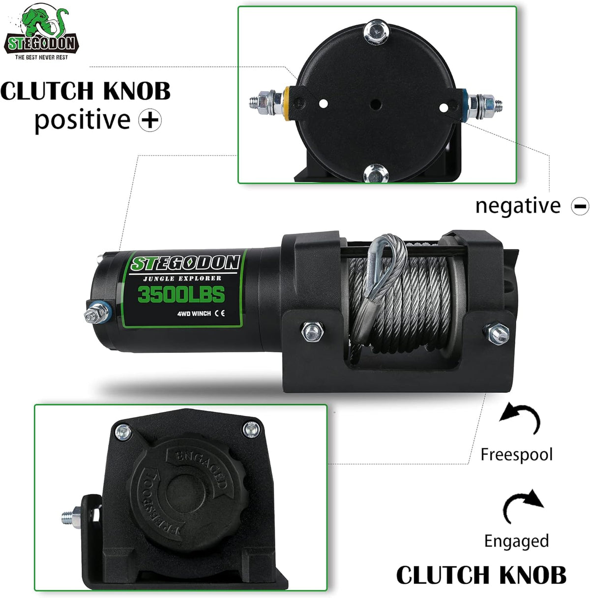 3500 lb. Load Capacity 12V Electric Winch with Wireless Remote, Waterproof IP67, Matte Black, Pack of 2 K228