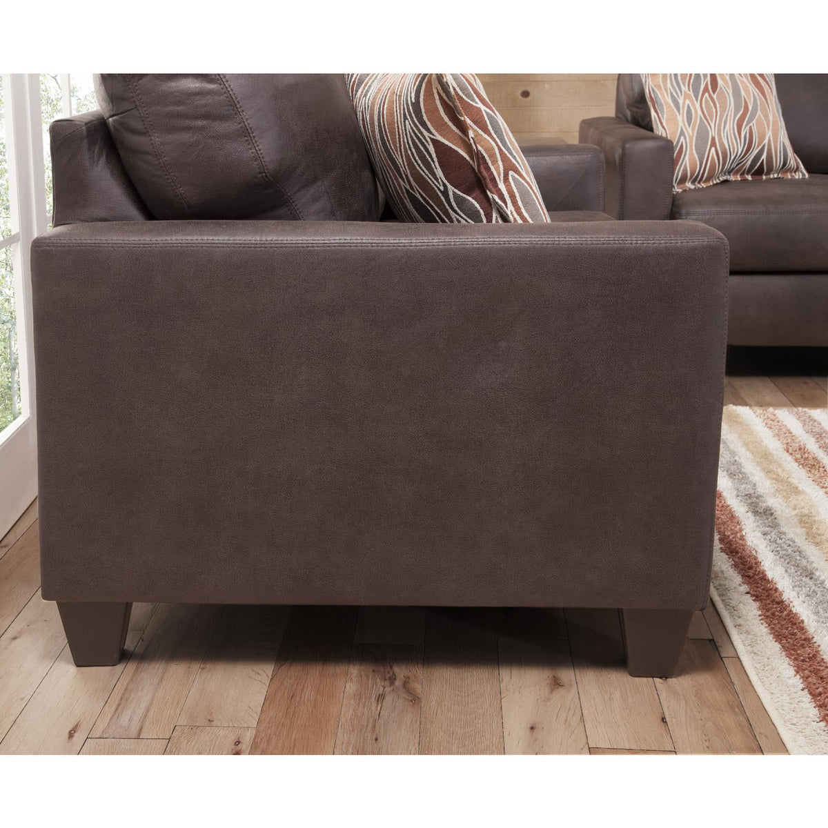Pinto Brown Faux Leather Square Arm Sofa with Two Accent Pillows F7679