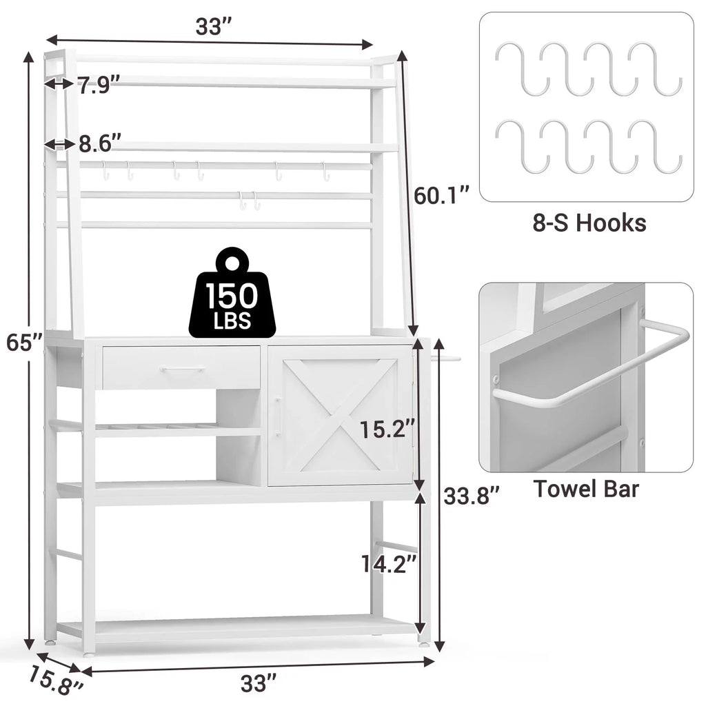 White Kitchen Bakers Rack with Storage G2397