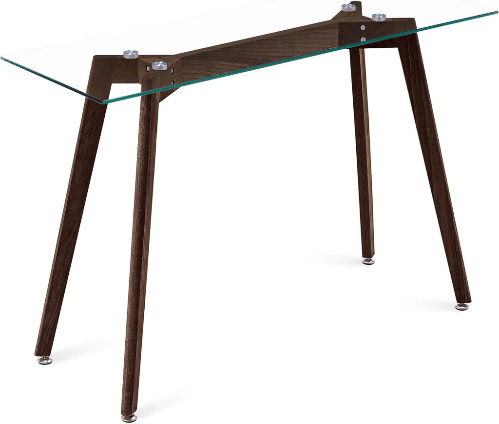 Glass Console Table with Solid Wood Legs I63899