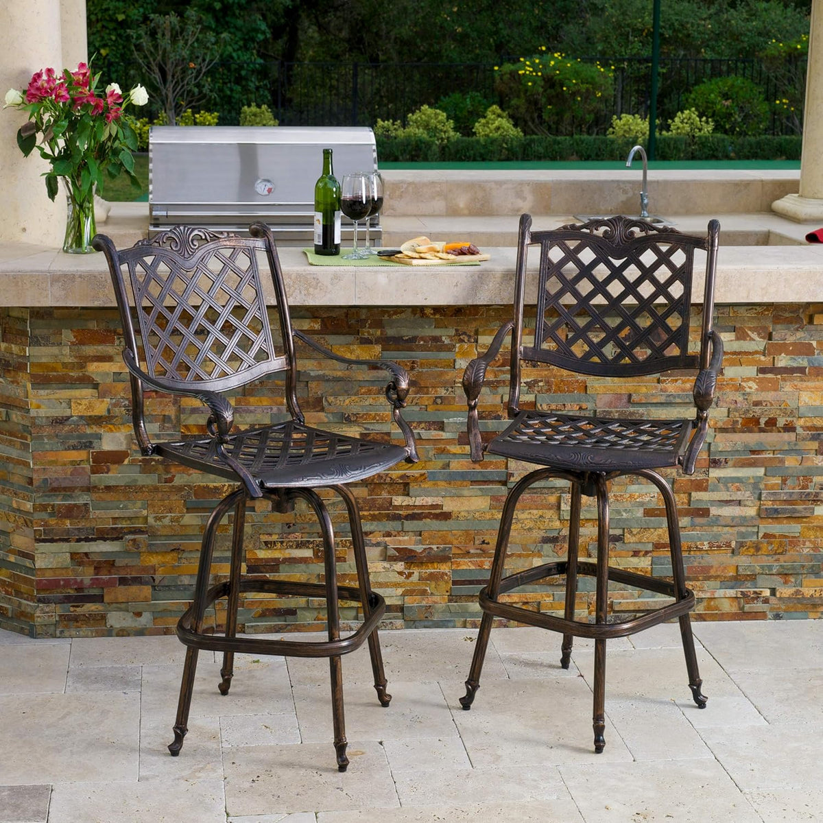 Cast Aluminum Bar Stools, 2-Pcs Set, Shiny Copper H962
