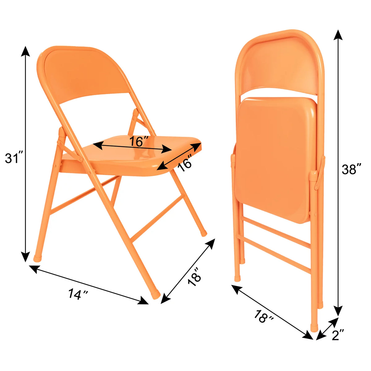 Set of 4 Orange Metal Folding Chairs K155