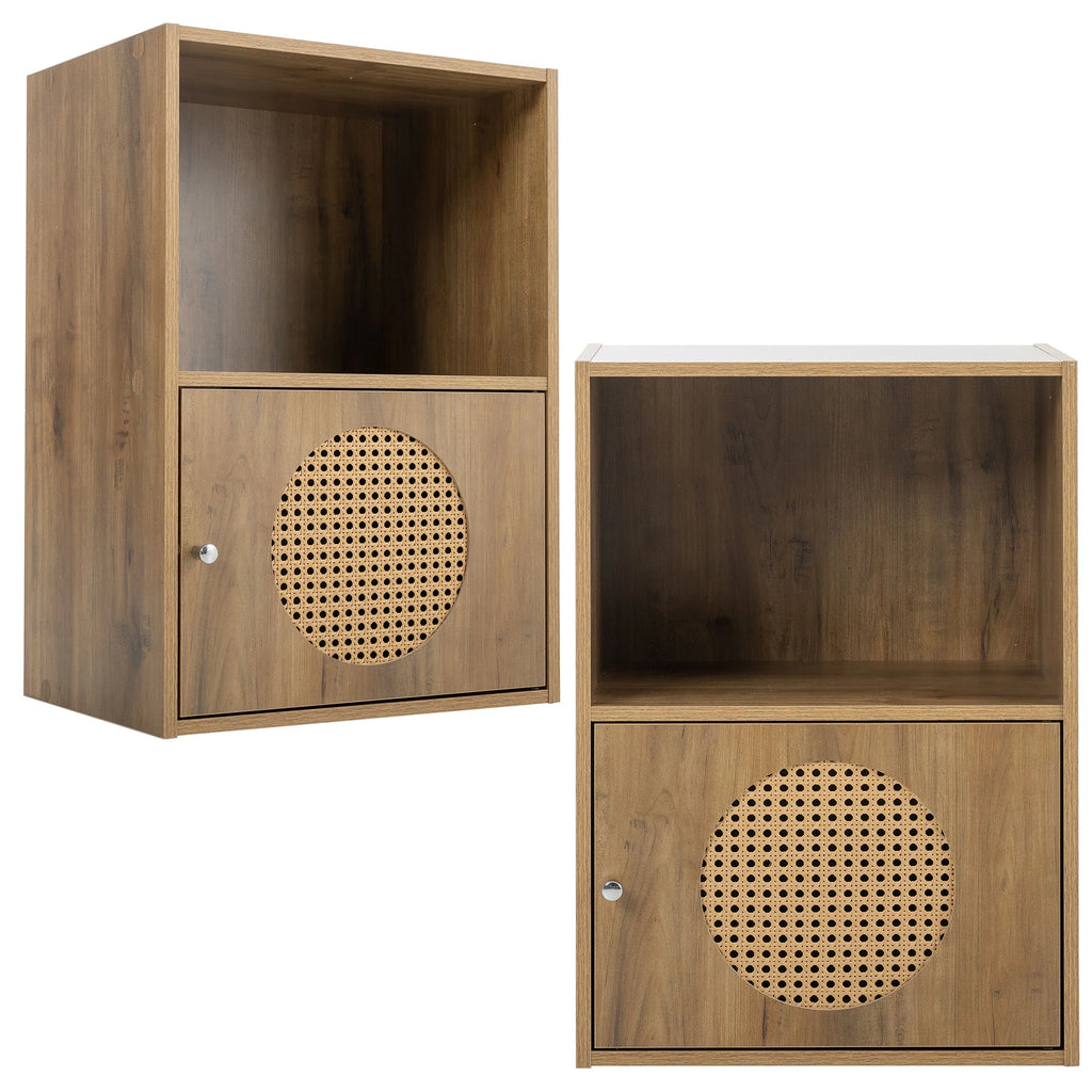 Antique Particle Board Two Layers Storage Cabinet with PE Rattan Door M64737