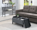 Soft Gray Fabric Storage Ottoman with Reversible Trays T34047