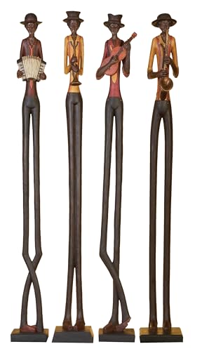 Set of 4 Polystone Decorative Sculptures with Black Base Stand, Brown I330013