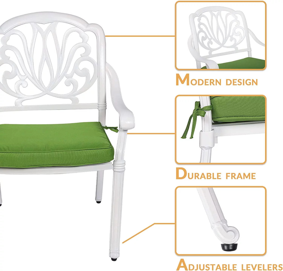 3-Piece Cast Aluminum Outdoor Patio Dining Set with 2 Cushioned Chairs and Round Table H829
