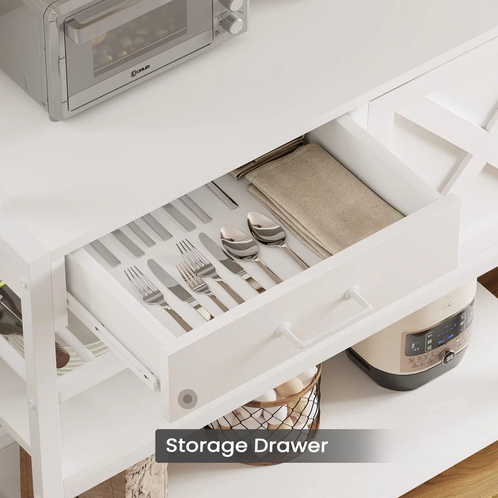 White Kitchen Bakers Rack with Storage G2397