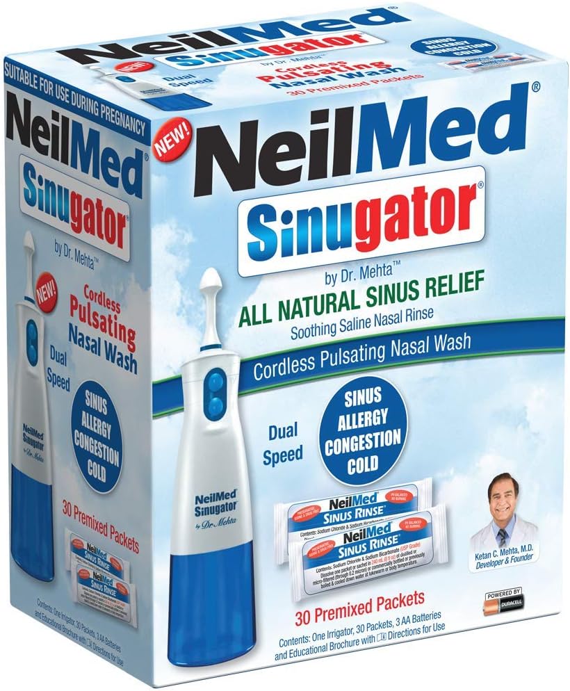 Cordless Pulsating Nasal Wash Kit with 30 Premixed Packets and 3 AA Batteries B81362