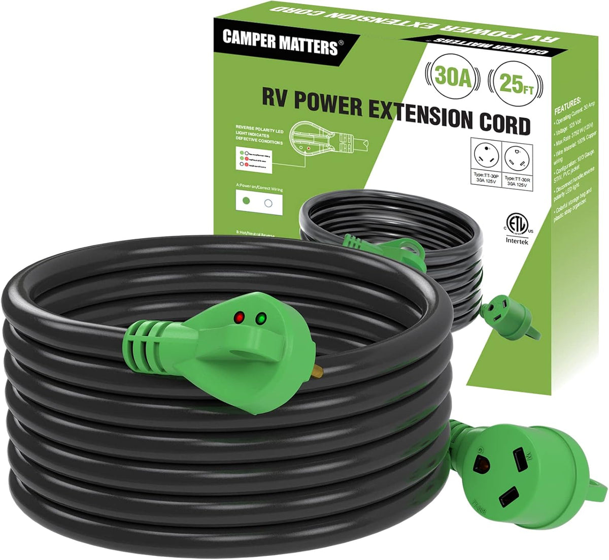 Detachable Power Cord 50A 50FT with Polarity LED Indicator, 14-50P Male to SS2-50R Locking Female, Storage Bag and Plastic Strap H620