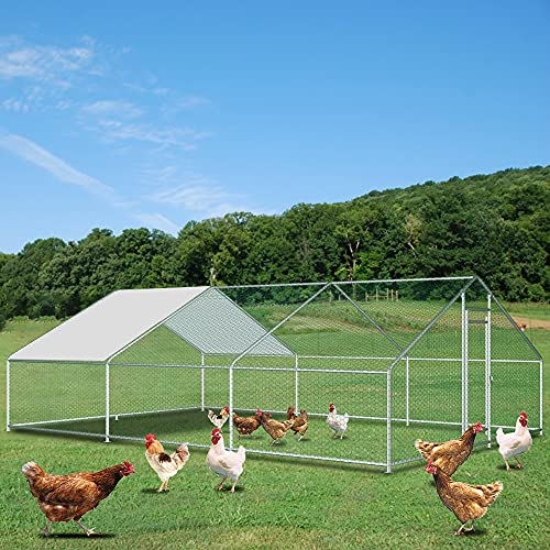 Extra Large Metal Walk-in Chicken Coop with Waterproof Cover J9571