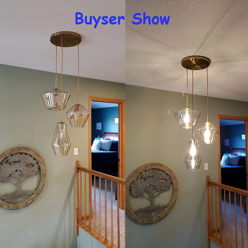 Vintage Glass 3 Light Pendant Lamp Adjustable Height Gold Finish K62958