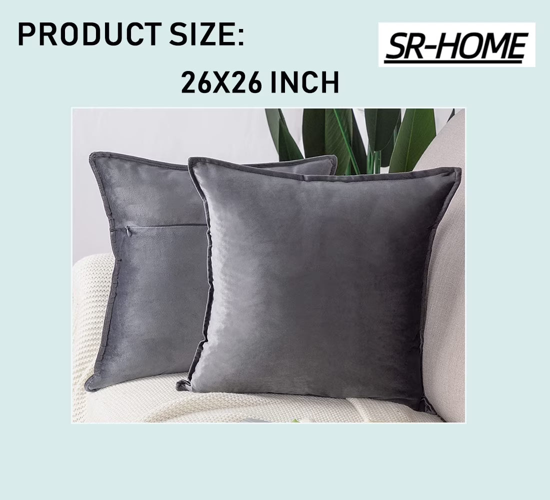 Set of 2 Super Soft Velvet Decorative Throw Pillow Covers Square with Fringe Cushion Case Y960989
