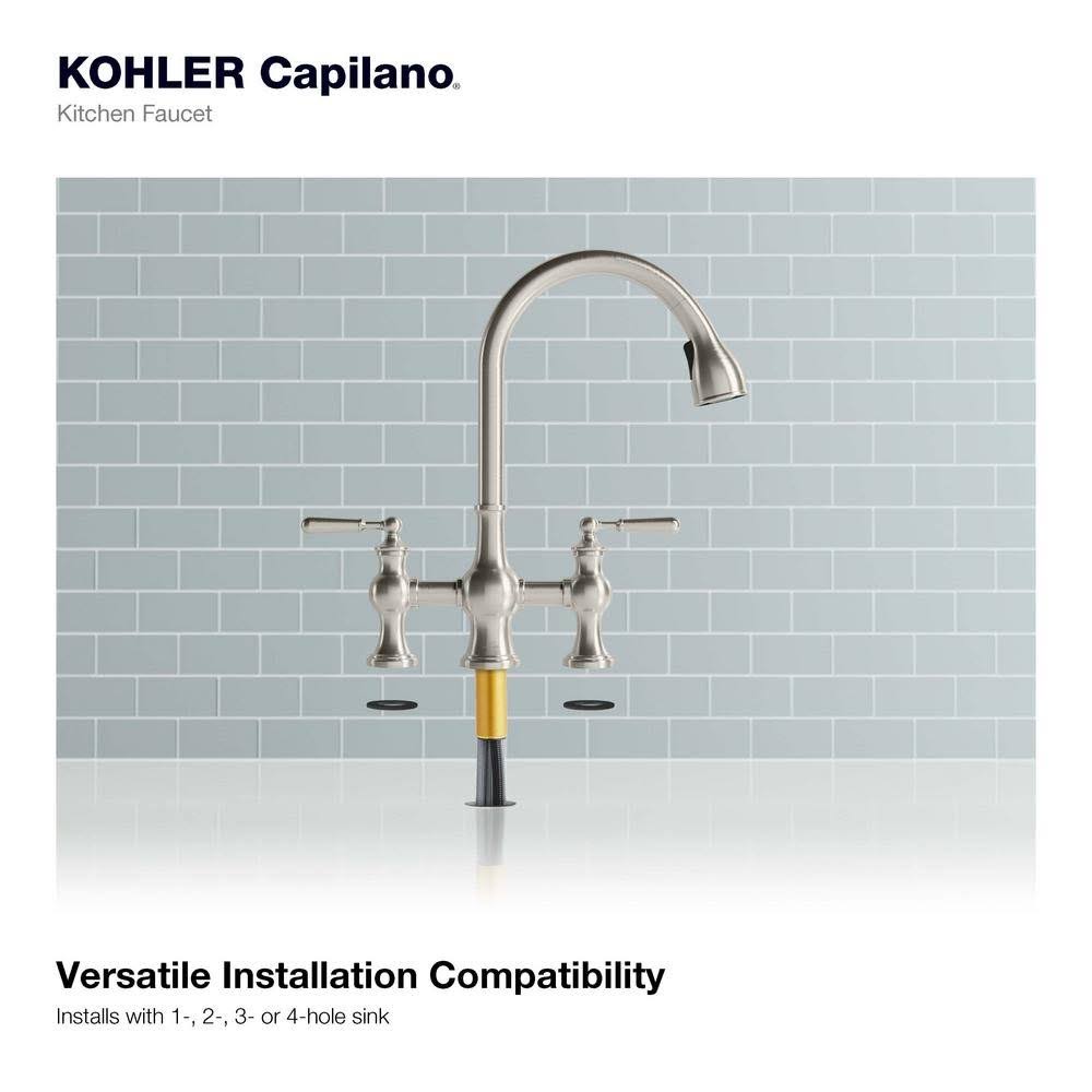 2-Handle Bridge Farmhouse Pull-Down Kitchen Faucet with Soap Dispenser I133729