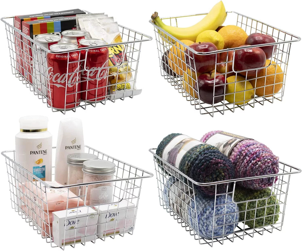 Metal Wire Storage Baskets 4-Pack Silver Q556992