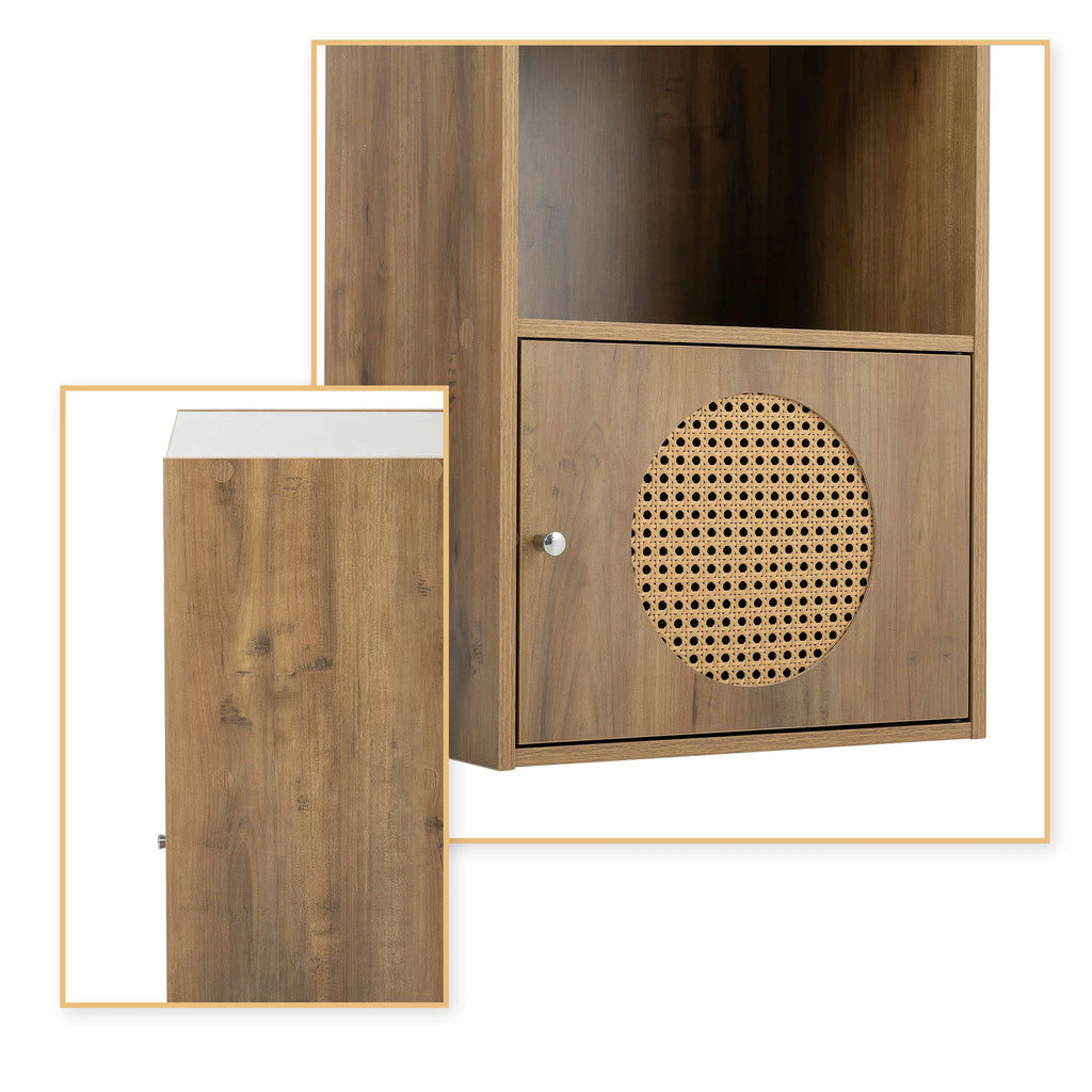 Antique Particle Board Two Layers Storage Cabinet with PE Rattan Door M64737