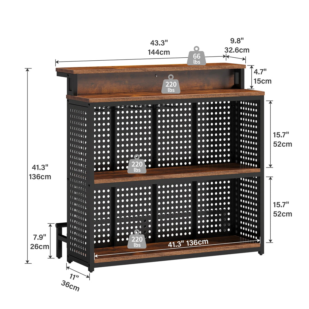 4 Tier Bar Unit with LED Lights and Stemware Rack I555