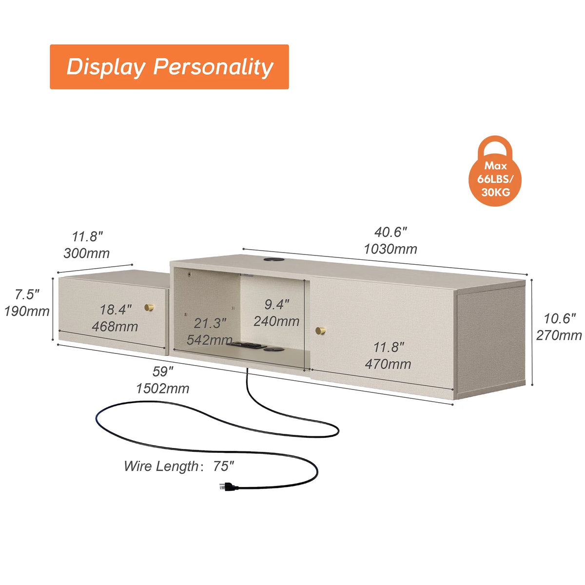 Wall Mounted TV Stand with Storage and Lights F43496