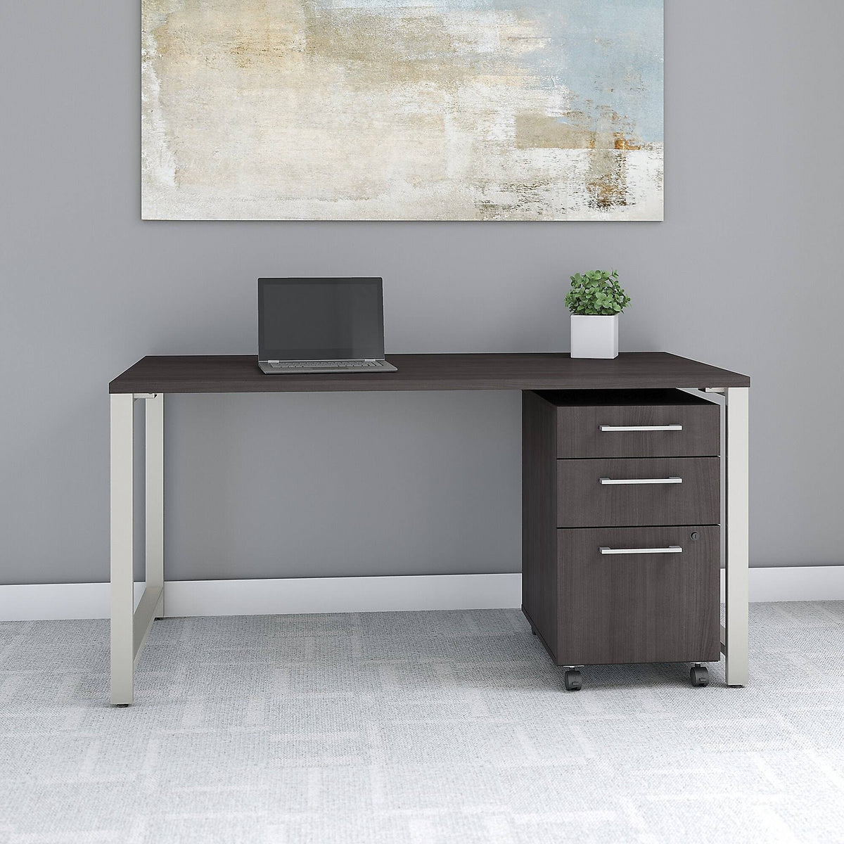 60W x 30D Table Desk with 3 Drawer Mobile File Cabinet L599966