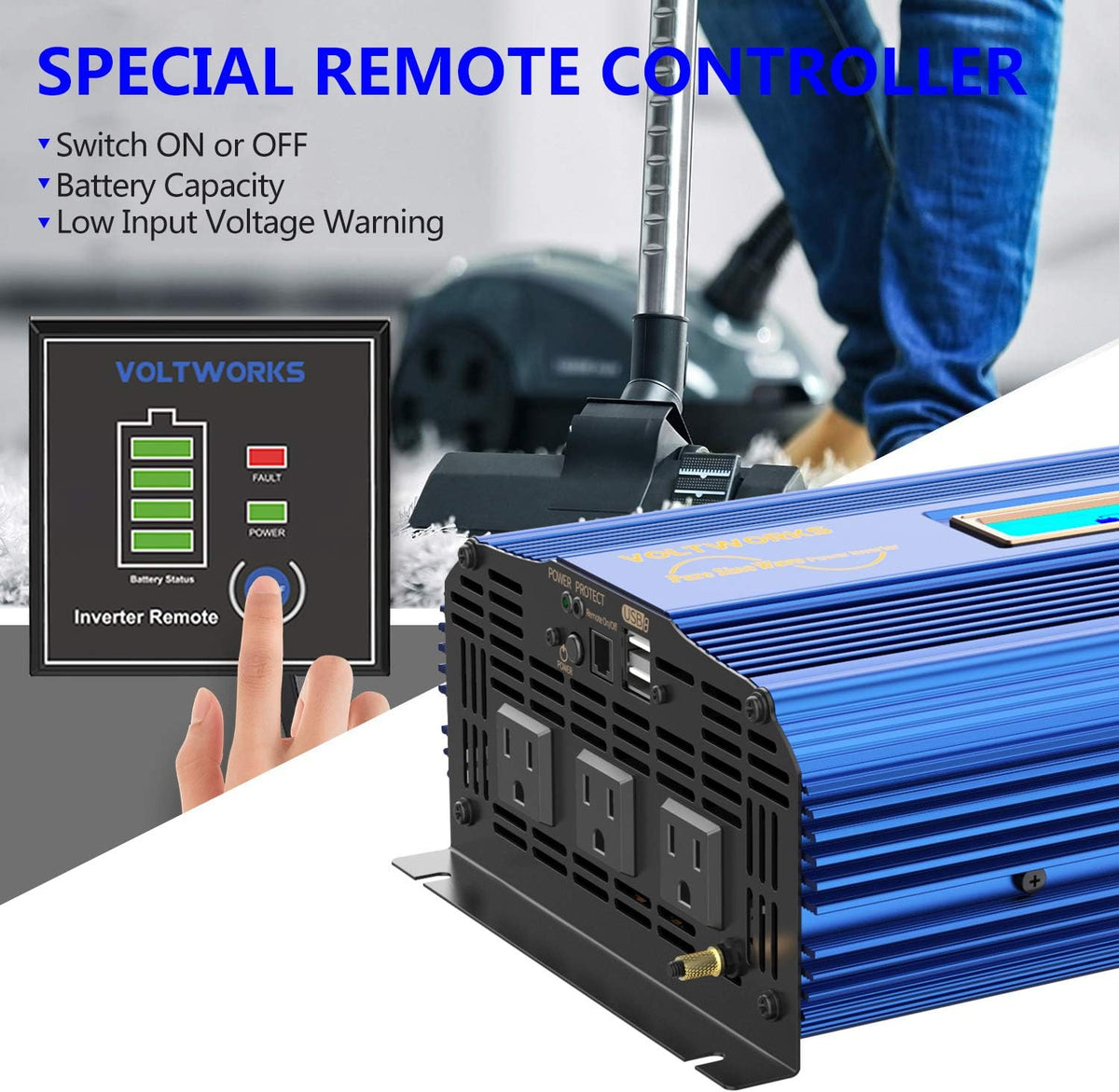 1500W Pure Sine Wave Power Inverter DC 12v to AC 110V-120V with Remote Control LCD Display Y95265