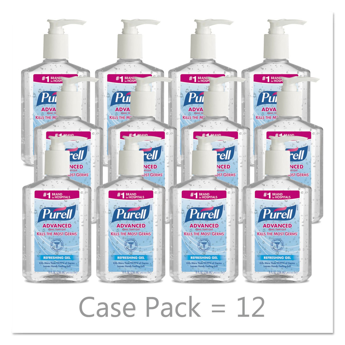8 fl oz Pump Bottle Pack of 12 Hand Sanitizer Gel Y20484