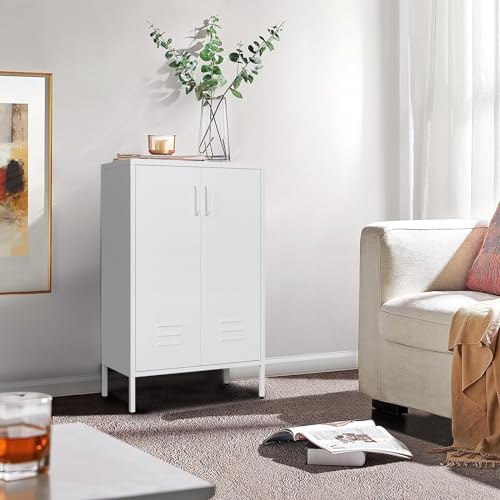 White Metal Storage Cabinet with 2 Doors and 2 Adjustable Shelves Y60187