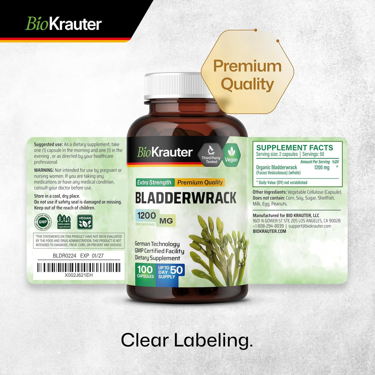 1200 mg Bladderwrack Capsules, 100 Veggie Capsules C94409