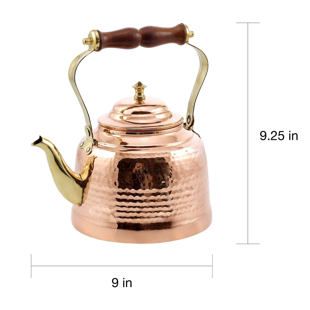 Hammered Copper Tea Kettle with Brass Spout and Wooden Handle 2 qt L3456