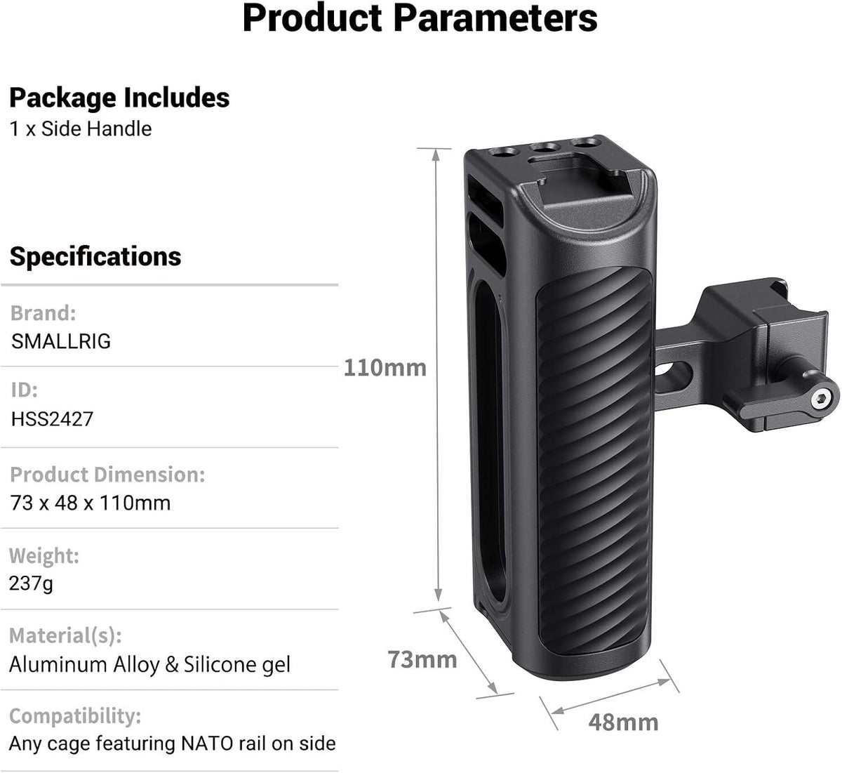 Aluminum NATO Side Handle Grip with Cold Shoe Mount E88706