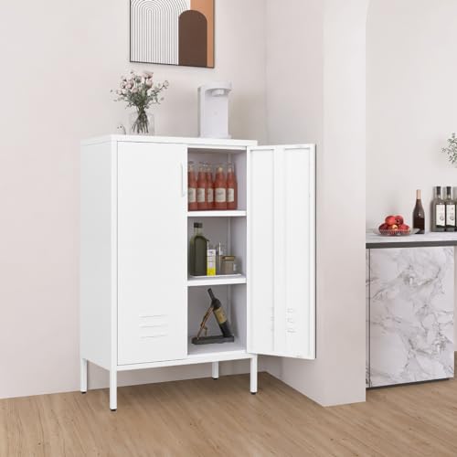 White Metal Storage Cabinet with 2 Doors and 2 Adjustable Shelves Y60187