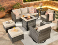 7 Pieces All Weather Wicker Patio Furniture Set with Fire Pit Table M7886