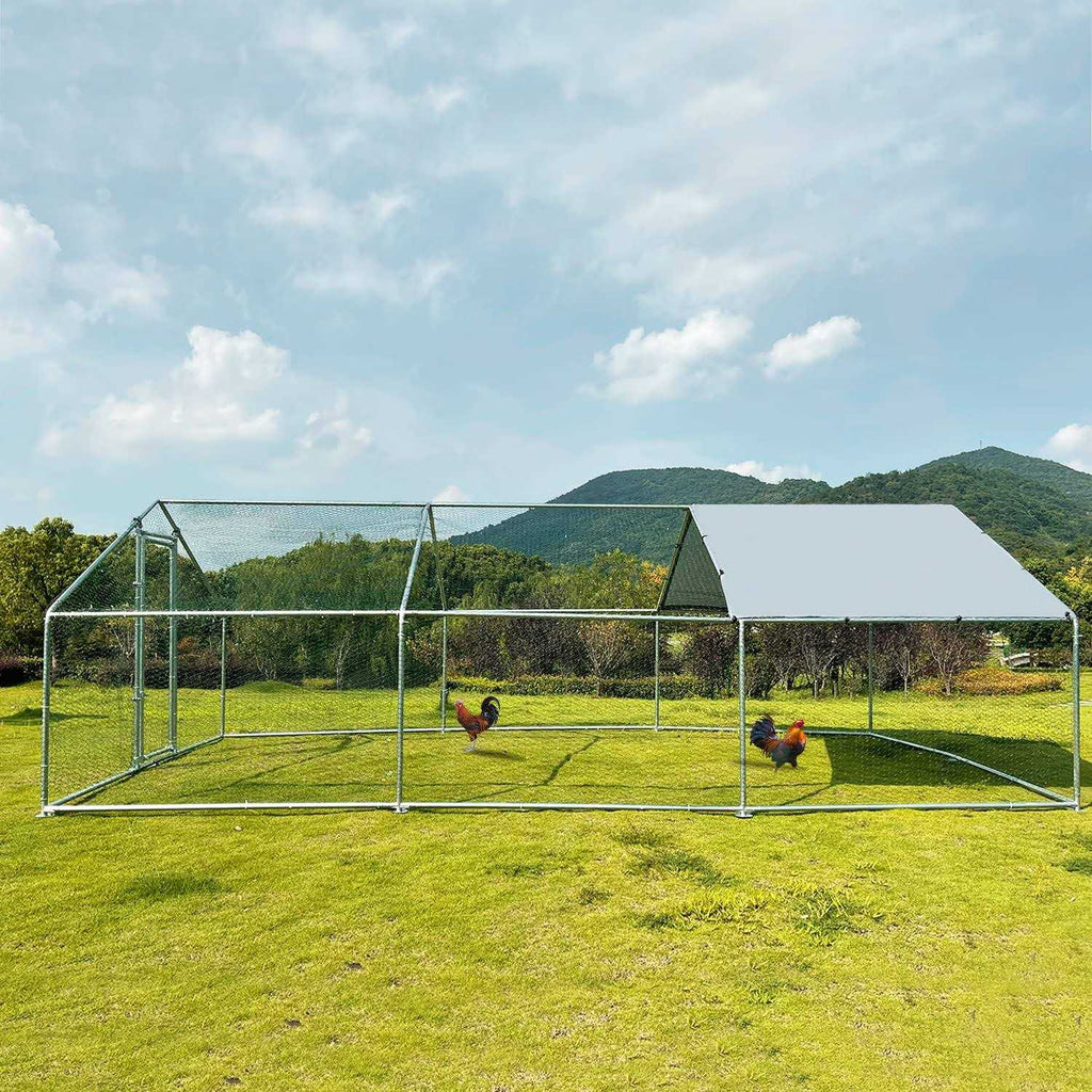 Large Metal Walk-in Chicken Coop with Waterproof Cover H49827