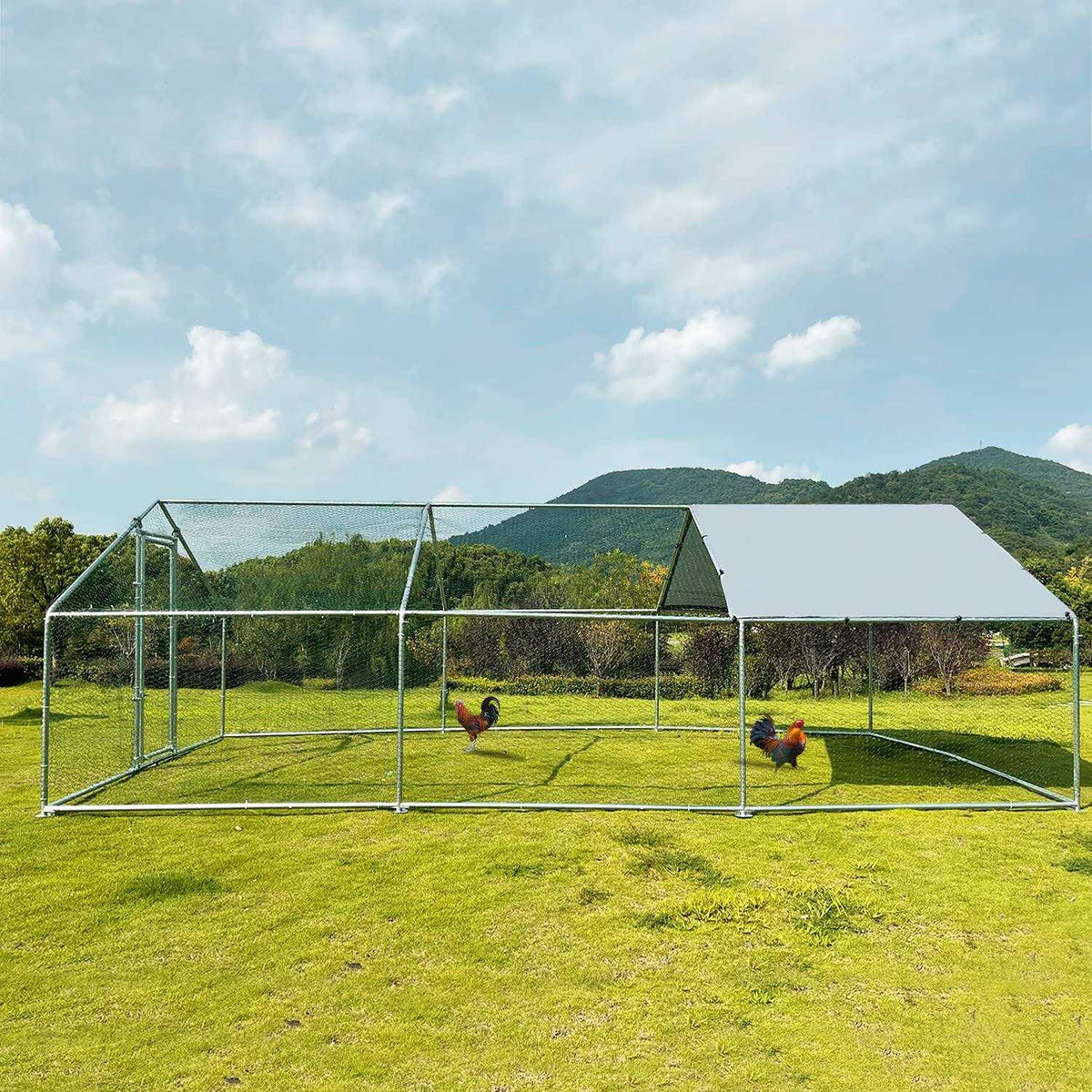 Large Metal Walk-in Chicken Coop with Waterproof Cover H49827